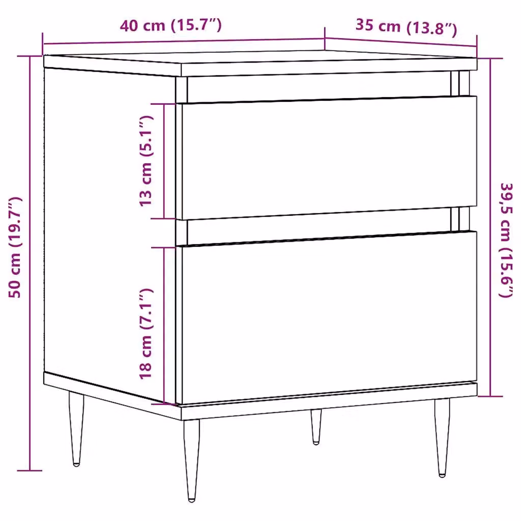 Berkfield Home Set of 2 Bedside Cabinets in Old Wood Brown, W: 40 cm, D: 35 cm, H: 50 cm – 6