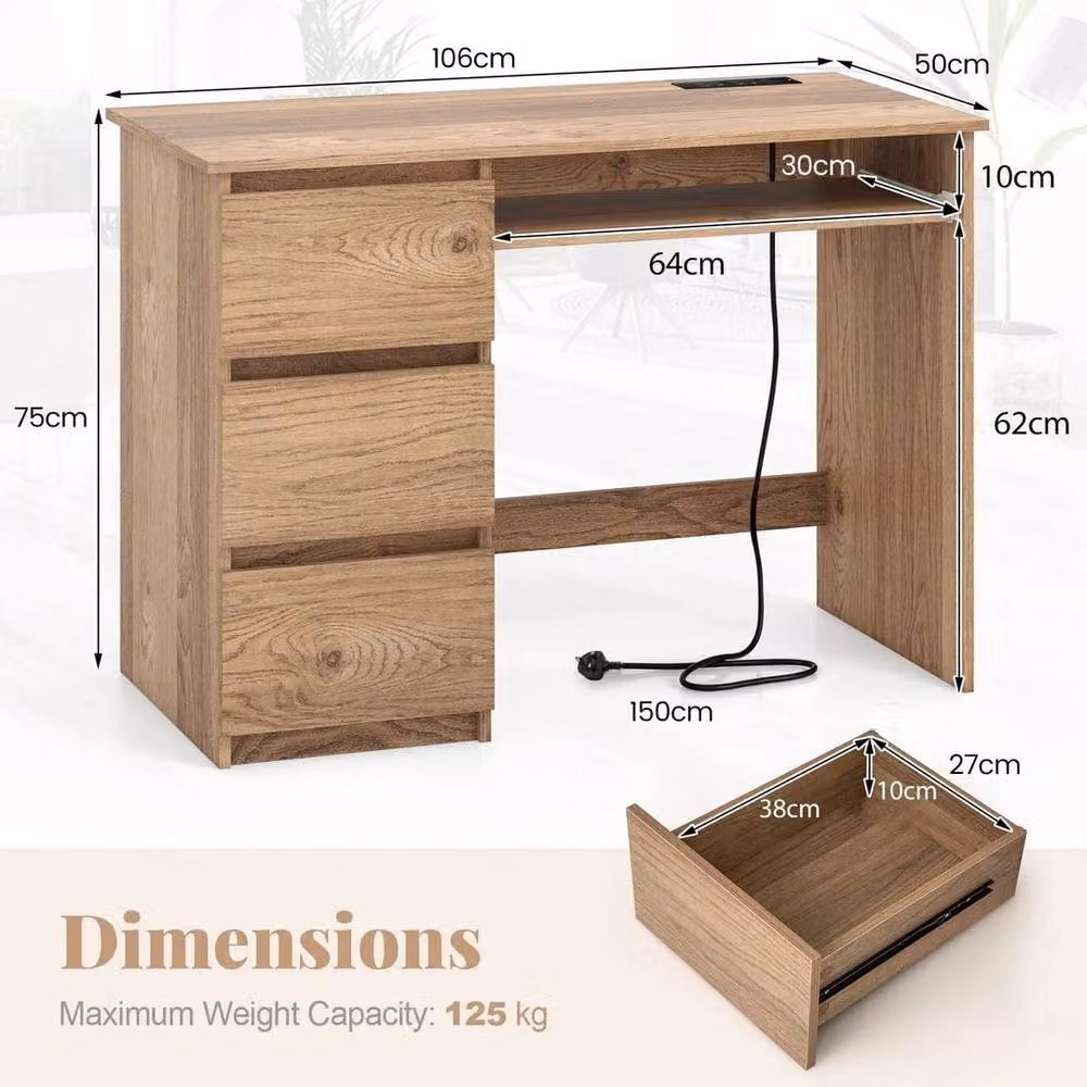 FORGEVIO Modern Office Computer Desk with Drawers in Brown – 2