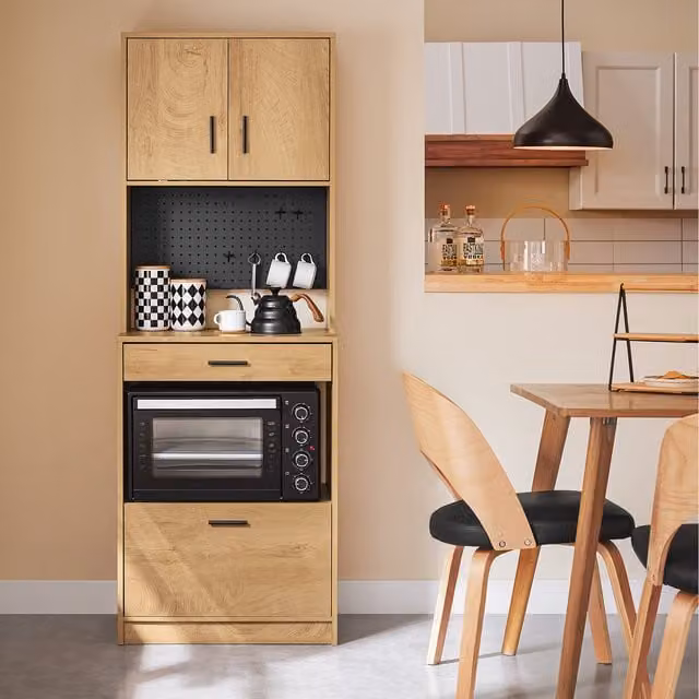 SoBuy Rustic Tall Cupboard Sideboard in Brown and Yellow Wood