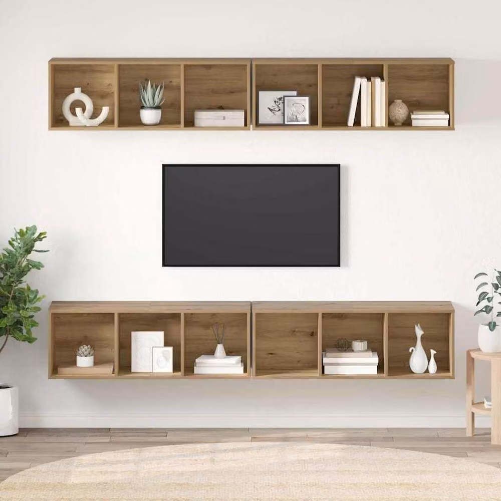 Berkfield Home Artisan Oak Wall TV Cabinet with Shelf, Brown, W/D/H: 37 x 37 x 107.5 cm – 2