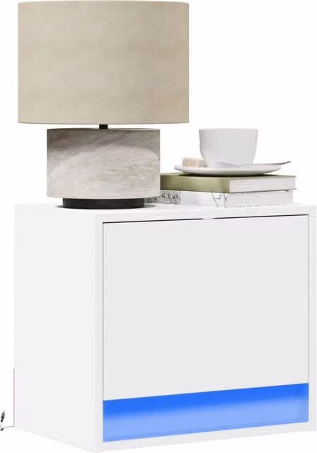 Berkfield Home Set of 2 Wall-mounted Glossy White Bedside Cabinets with Integrated LED Lighting