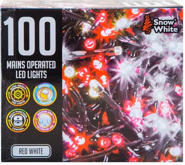 VFM e-Store Christmas Red and White String Lights with 100 Bulbs
