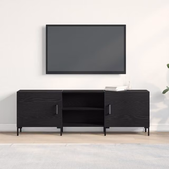 Berkfield Home Modern TV Cabinet in Black Oak, W/D/H: 150 x 30 x 50 cm
