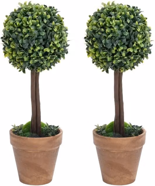 Berkfield Home Artificial Ball Shaped Boxwood Plants with Pots, Green, 2 Pack, Height: 56 cm – 1