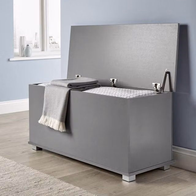 Home Source Malmo Ottoman Storage Chest Unit in Dark Grey Fabric