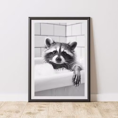 60 Second Makeover Raccoon In The Bath Animal Print Paper Poster, A3