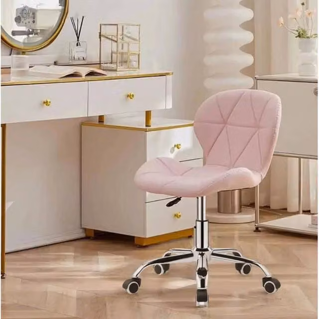 FLAVORA Pink Modern Upholstered Task Chair for Home Office or Bedroom with 360 Degree Swivel and Armrests