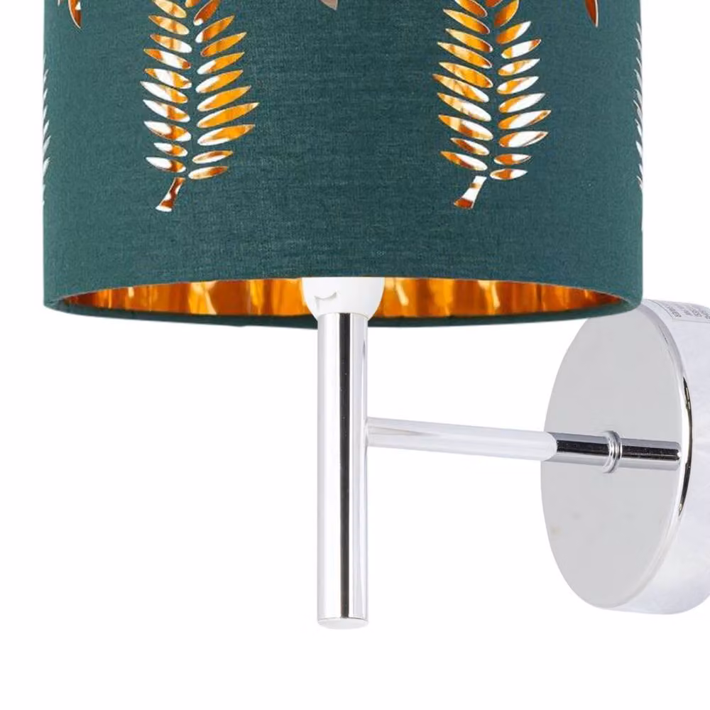 First Choice Lighting Brea Set of 2 Chrome Wall Lights with Green Fabric Shades – 3