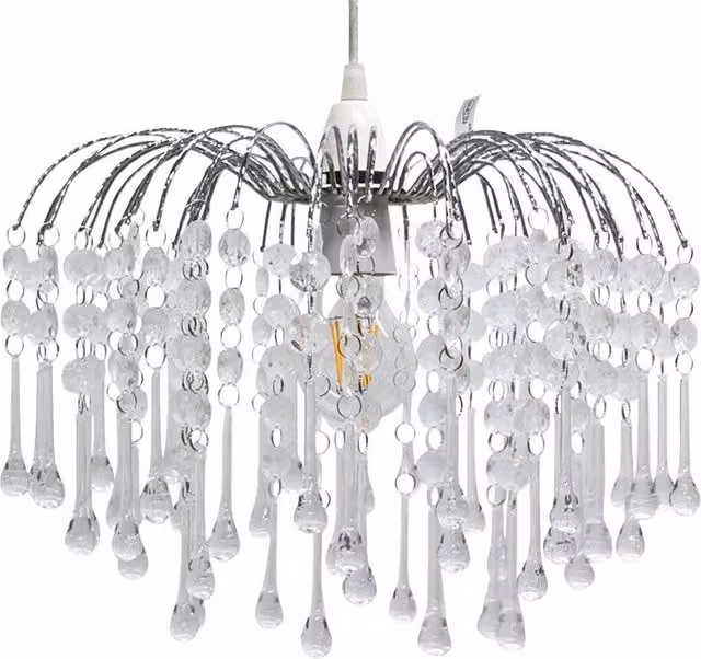 First Choice Lighting Skye Cascading Jewelled Pendant Shade in Transparent and Chrome, Diameter: 33 cm, Height: 26 cm