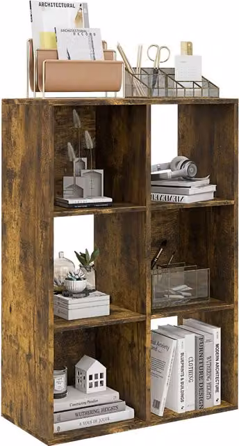 HOMCOM 3-Tier 6-Cube Storage Unit and Bookcase Organiser in Rustic Brown