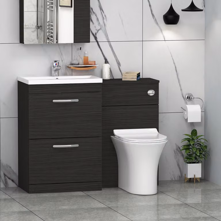 Royal Bathrooms Hale Black 1100mm 2 Drawer Furniture Pack with Mid Edge Basin and Slim Breeze Back to Wall Toilet