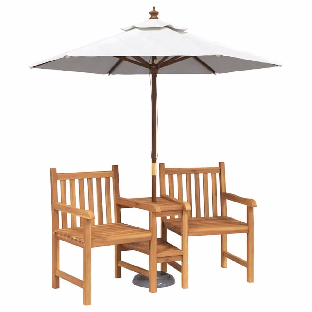 Berkfield Home Geometric Outdoor Chairs with Storage Shelf in Brown Solid Teak Wood – 3