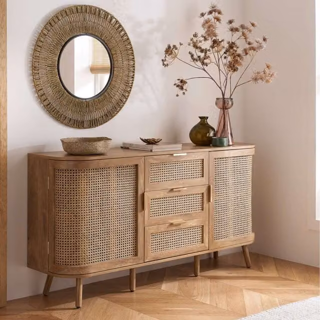 Birlea Sark 3 Door Rattan Sideboard in Oak Brown