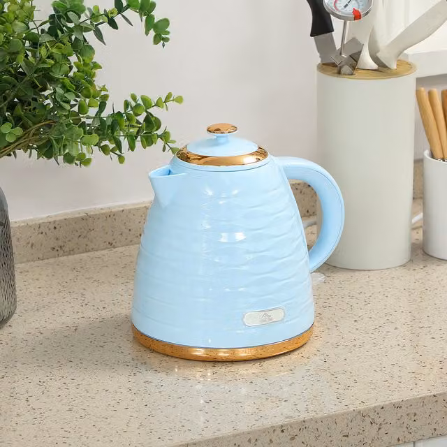 HOMCOM Fast Boil Electric Kettle, 1.7 l, 2500 W, Blue and Transparent