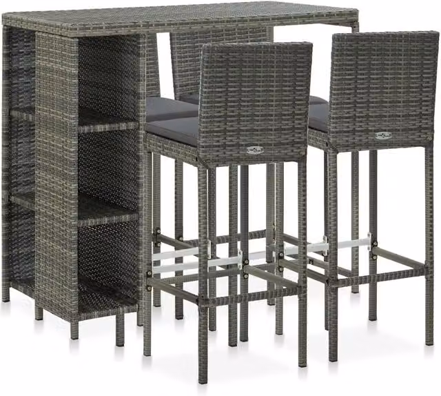 Berkfield Home 5 Piece Grey Poly Rattan Garden Bar Set with Cushions