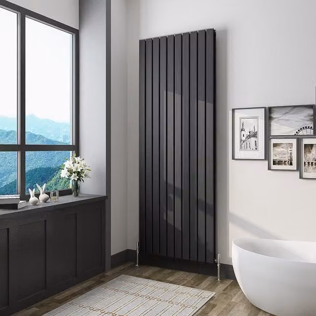 AicaBathroom Vertical Flat Panel Steel Radiator in Black, H 180 cm x W 68 cm