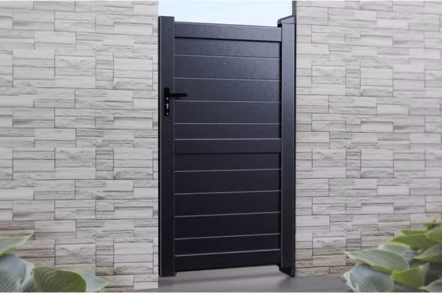 Ready Made Black Pedestrian Swing Gate with Horizontal Solid Infill and Flat Top, W/H: 90 x 200 cm – 1