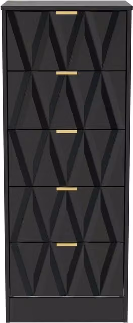 Ready Assembled 2 U Washington 5 Drawer Tall Bedside Chest in True Black