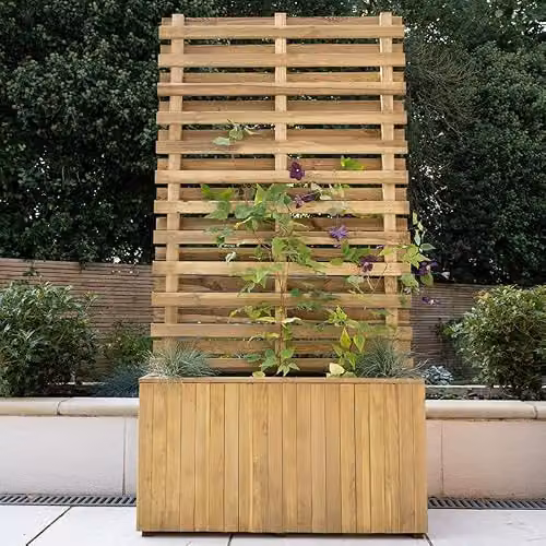 Forest Garden Brown Wood Living Screen Planter with Integral Trellis W: 90 cm, H: 180 cm – 2