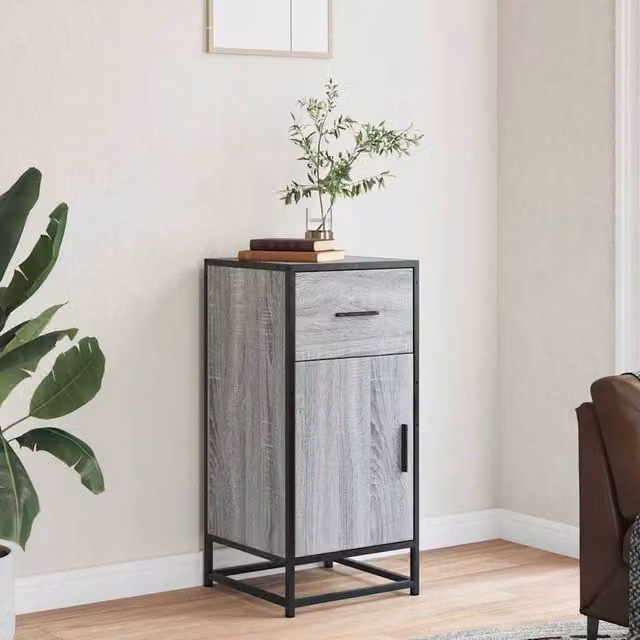 Berkfield Home Grey Sonoma Sideboard in Engineered Wood and Metal, W/D/H: 35.5 x 35 x 76 cm