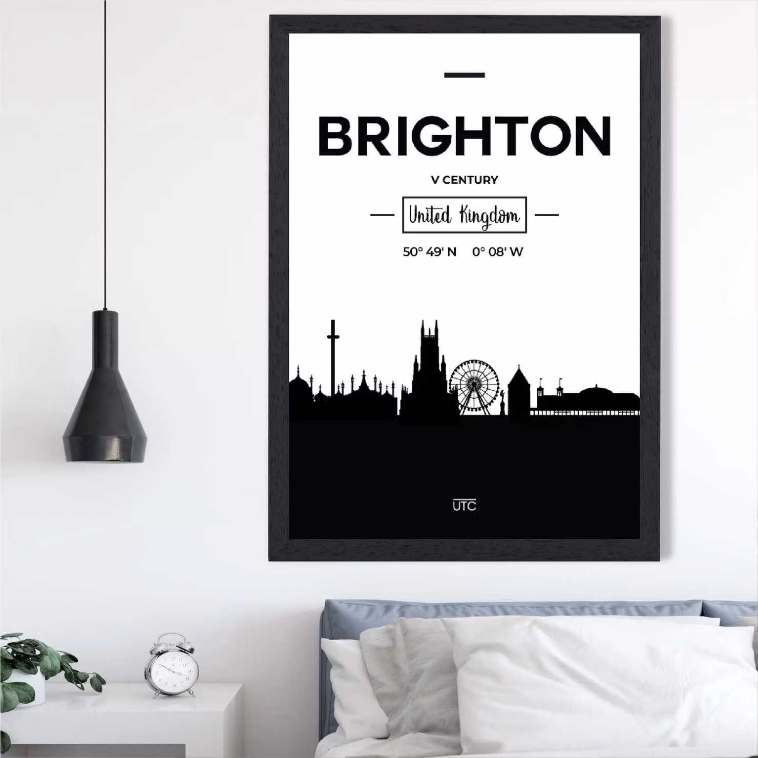 ARTZE Brighton Black and White City Skyline Framed Print in Black Frame – 2
