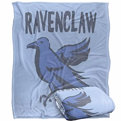 Warner Brothers Harry Potter Ravenclaw Fluffy Fleece Throw Blanket in White, Blue and Multicolour, W/D/H: 152 x 127 x 1 cm