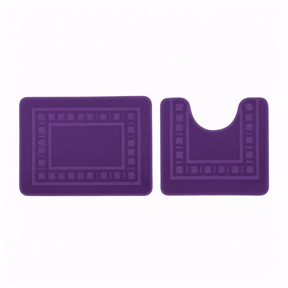 Snug City 2 Piece Box Design Bath Mat Set in Purple, W: 80 cm, D: 50 cm – 2