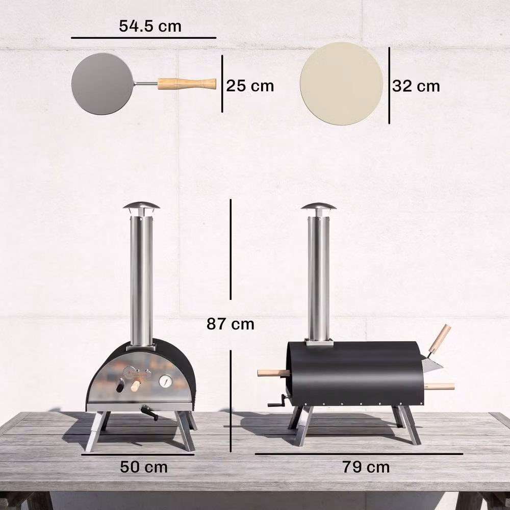 OUTSUNNY Portable Outdoor Pizza Oven with 30.48 cm Rotating Stone in Black – 3
