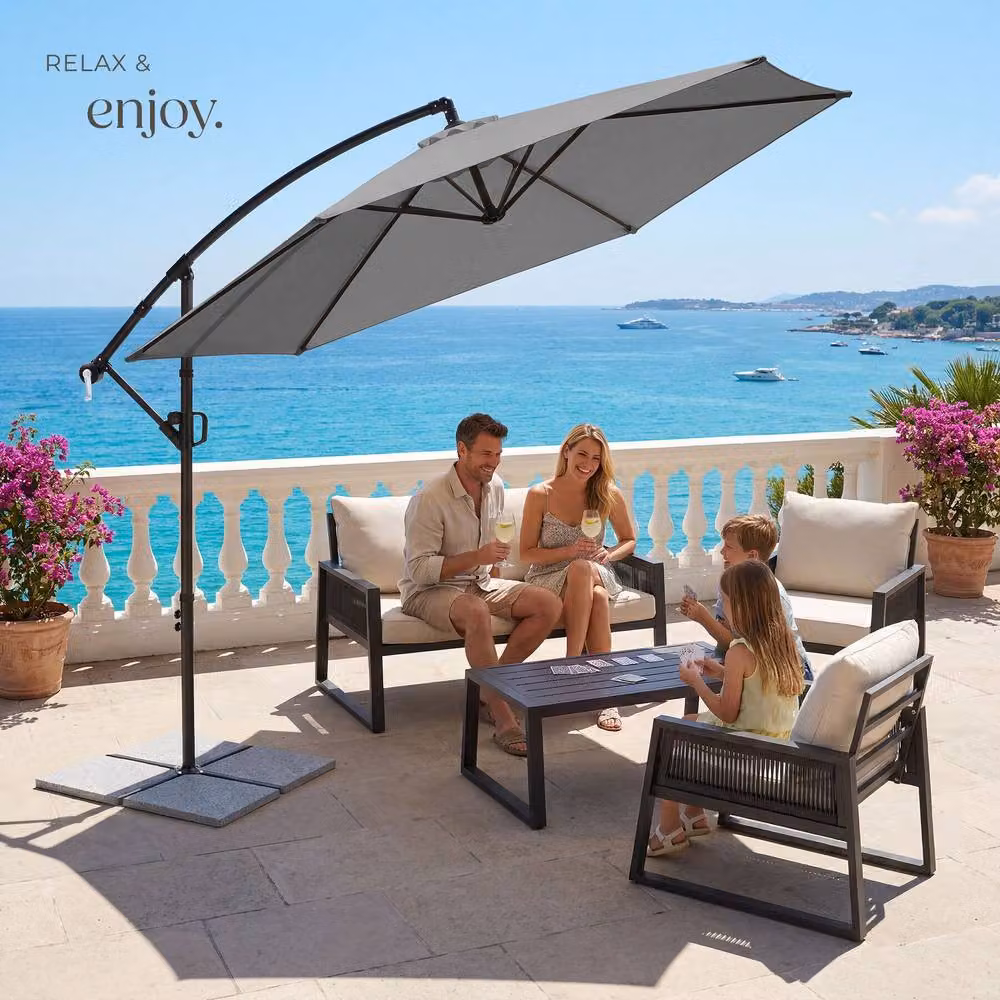 tectake Grey Cantilever Parasol with 360 Degree Rotation and Tilting Function, W/D/H: 300 x 300 x 300 cm – 6