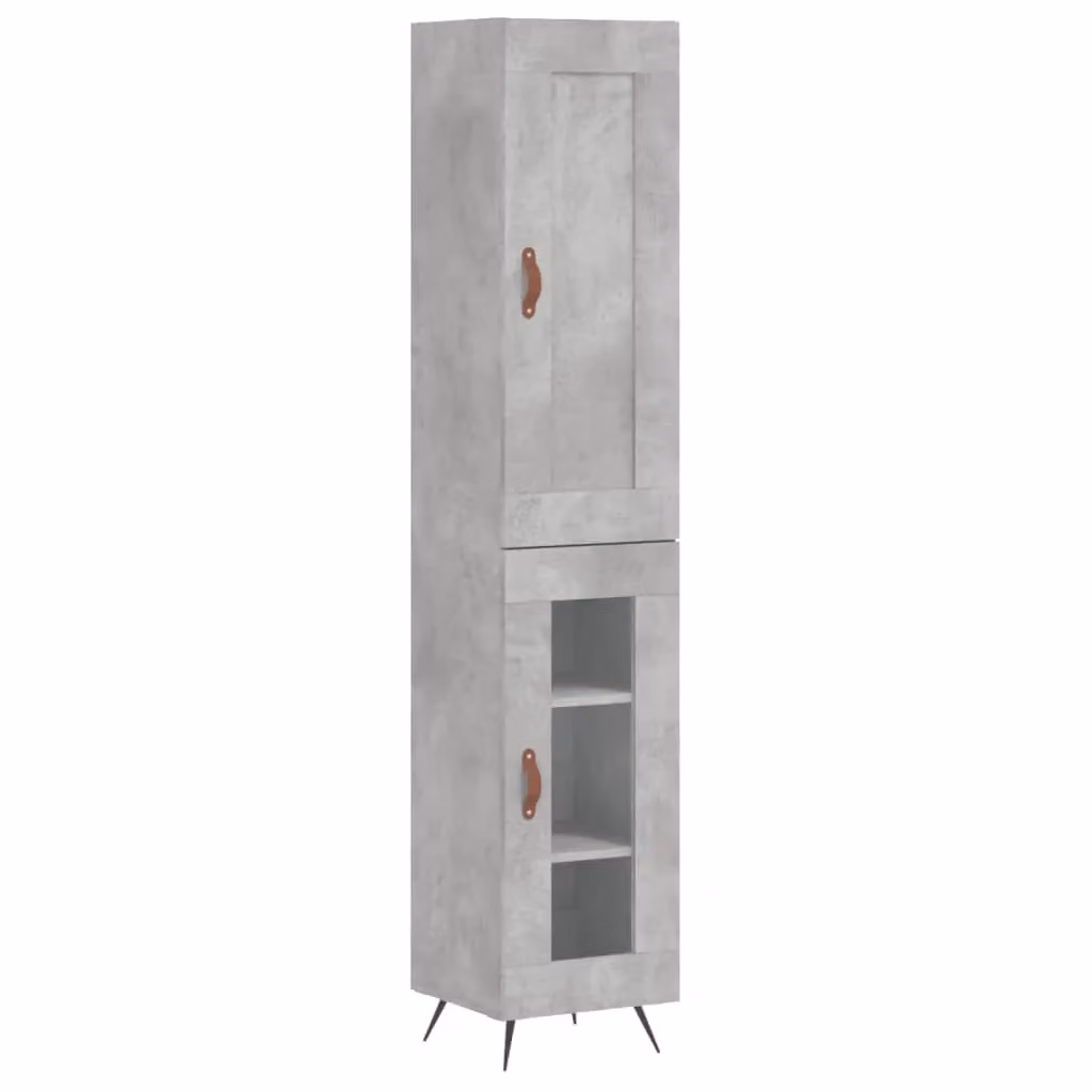 Berkfield Home Highboard in Concrete Grey with Glass Doors, W/D/H: 34.5 x 34 x 180 cm – 2