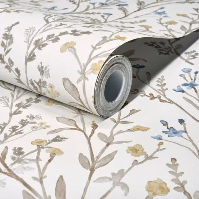 Grandeco Boutique Spring Leaf Floral Botanical Wallpaper in Yellow and Multicolour