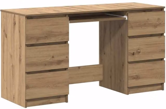 Berkfield Home Artisan Oak Writing Desk in Brown, W/D/H: 140 x 50 x 77 cm