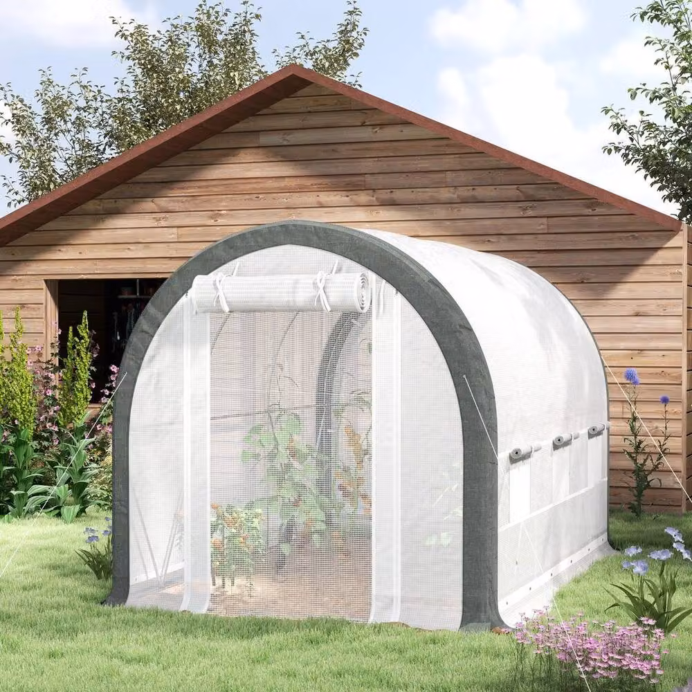 FLAVORA Upgraded White Polytunnel Greenhouse with Window and Galvanised Steel Frame – 2