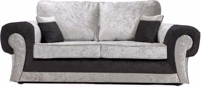 Furnishings For Less UK Chelsea 3 Seater Sofa in Black Crushed Velvet with Rolled Arms