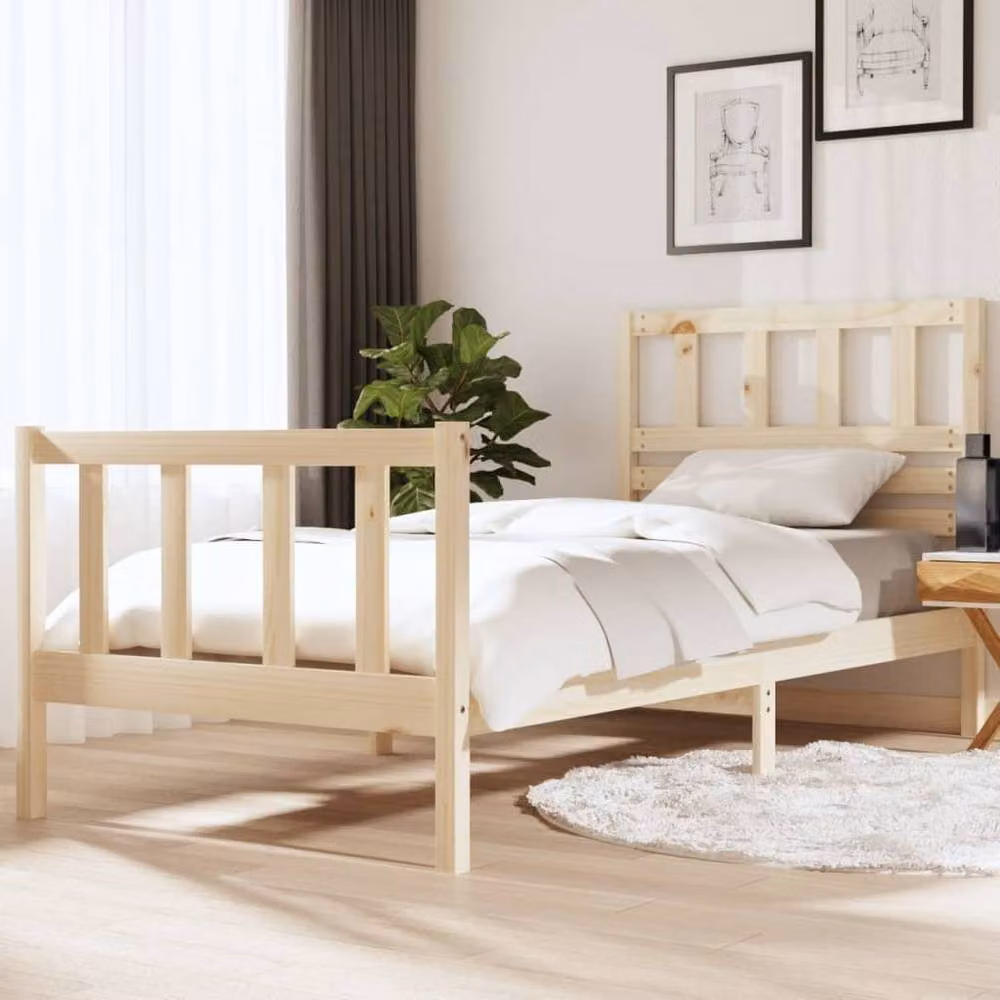 Berkfield Home Beautiful Single Solid Wood Bed Frame, Beige, W/D/H: 90 x 190 cm – 2