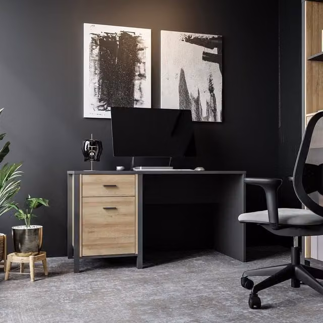 Furniture To Go High Rock Computer Desk in Black and Riviera Oak