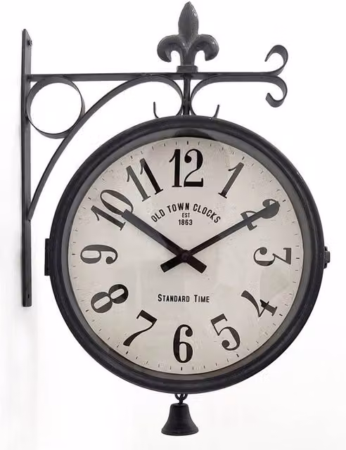 Minster Art Deco Round Analogue Quartz Wall Clock in Black Metal, Diameter: 45 cm