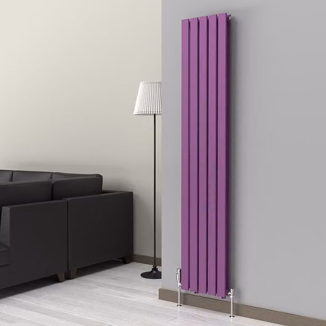 Lux Heat Flat Coloured Vertical Radiator in Pretty Plum Purple, H 180 cm x W 35 cm