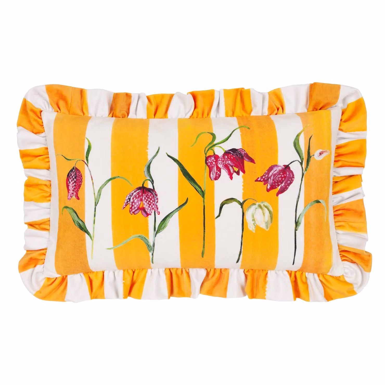 Wylder Nature Marais Fritillaries Printed Chenille Cushion in Yellow, W: 50 cm, H: 30 cm, D: 30 cm – 2