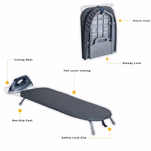 Gr8 Home Grey Foldable Table Top Ironing Board with Iron Rest and Cover – 2