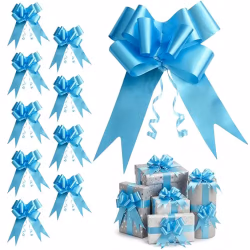 Shatchi 60pcs Pale Blue Pull Bows for Gift Wrapping and Party Decorations