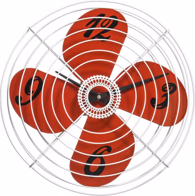 Misam Red Retro Fan Design Round Metal Wall Clock, Diameter: 38 cm