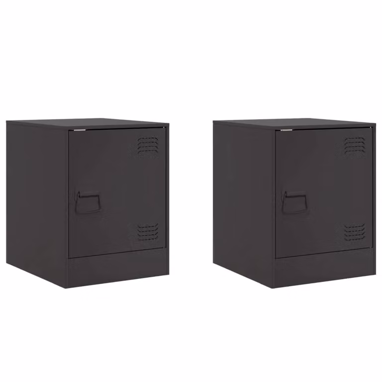 Berkfield Home Set of 2 Black Metal Bedside Cabinets, W/D/H: 34.5 x 39 x 44 cm