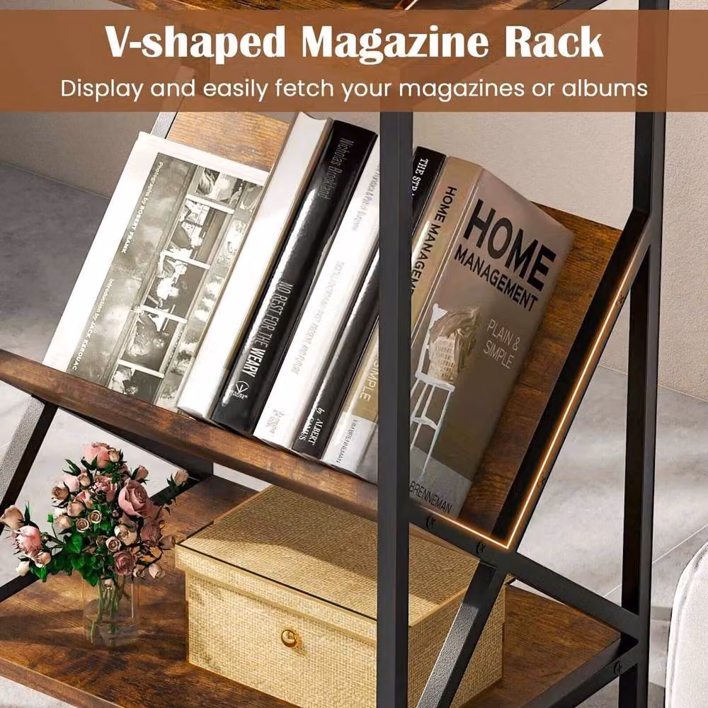 Havendro 3-Tier Industrial Record Player Stand and Magazine Holder in Brown – 4