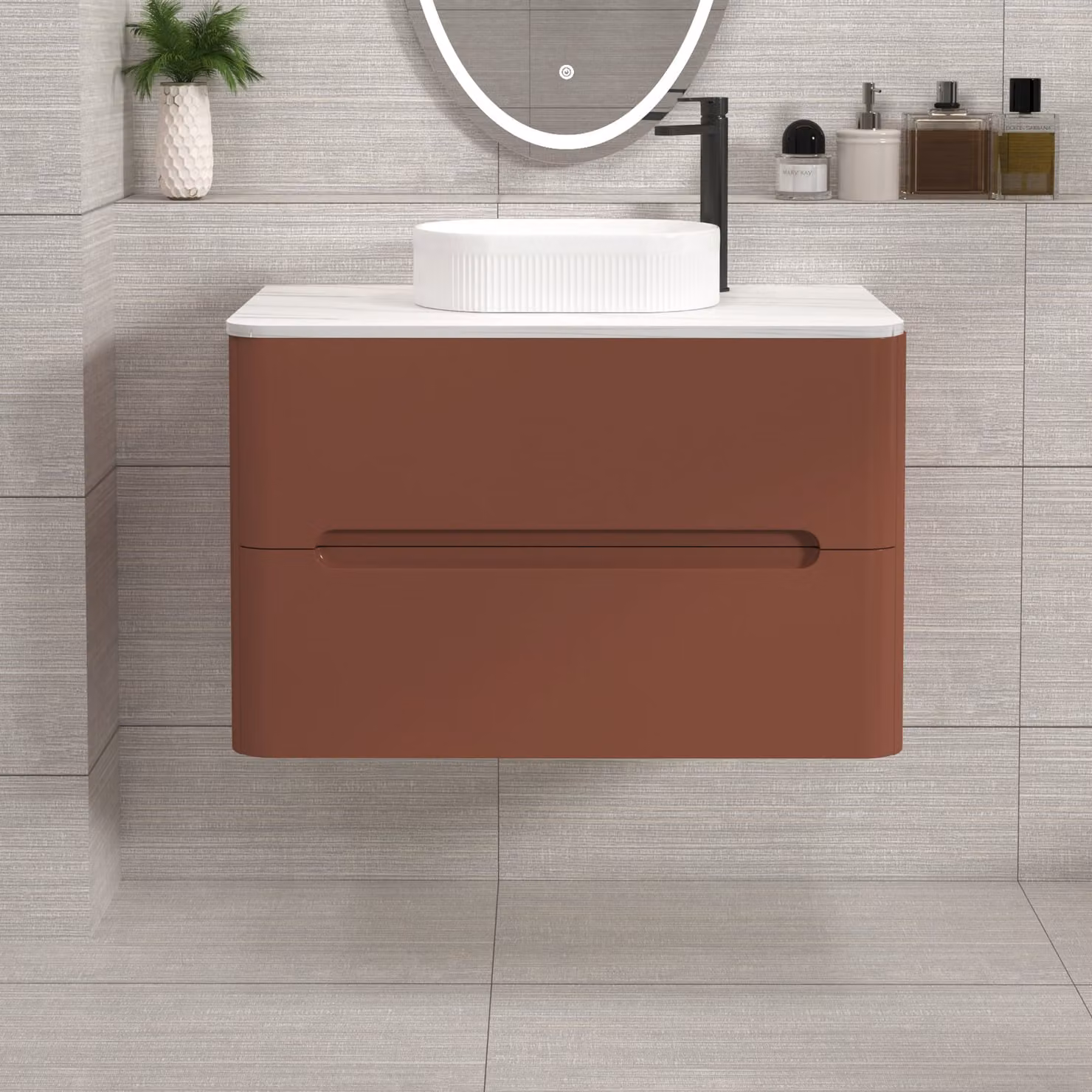 Royal Bathrooms Venice 800mm Wall Hung Countertop Vanity Unit with 2 Drawers and Lyon Basin in Terracotta Clay
