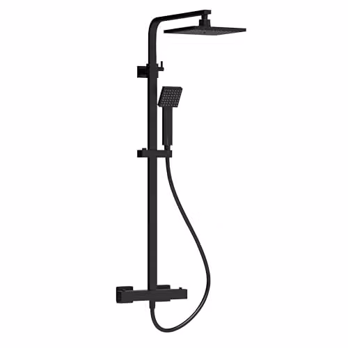 Balterley Thermostatic Rainfall Shower Mixer Kit with Square Overhead Shower, Handset and Adjustable Riser Rail, Matt Black, H x W x D: 120 x 20 x 46.5 cm