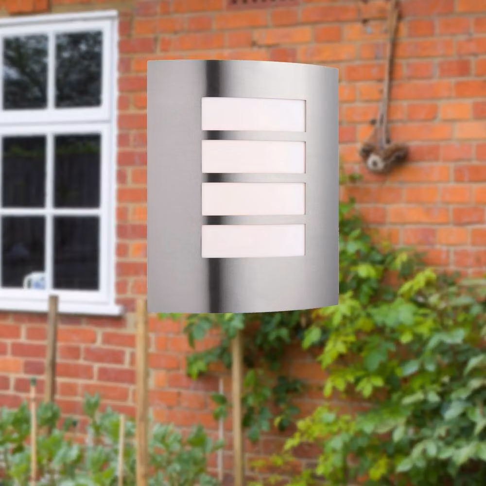 First Choice Lighting Blanch Set of 2 Silver Stainless Steel Outdoor Flush Wall Lights with Motion Sensor and LED Up/Down Lighting – 3