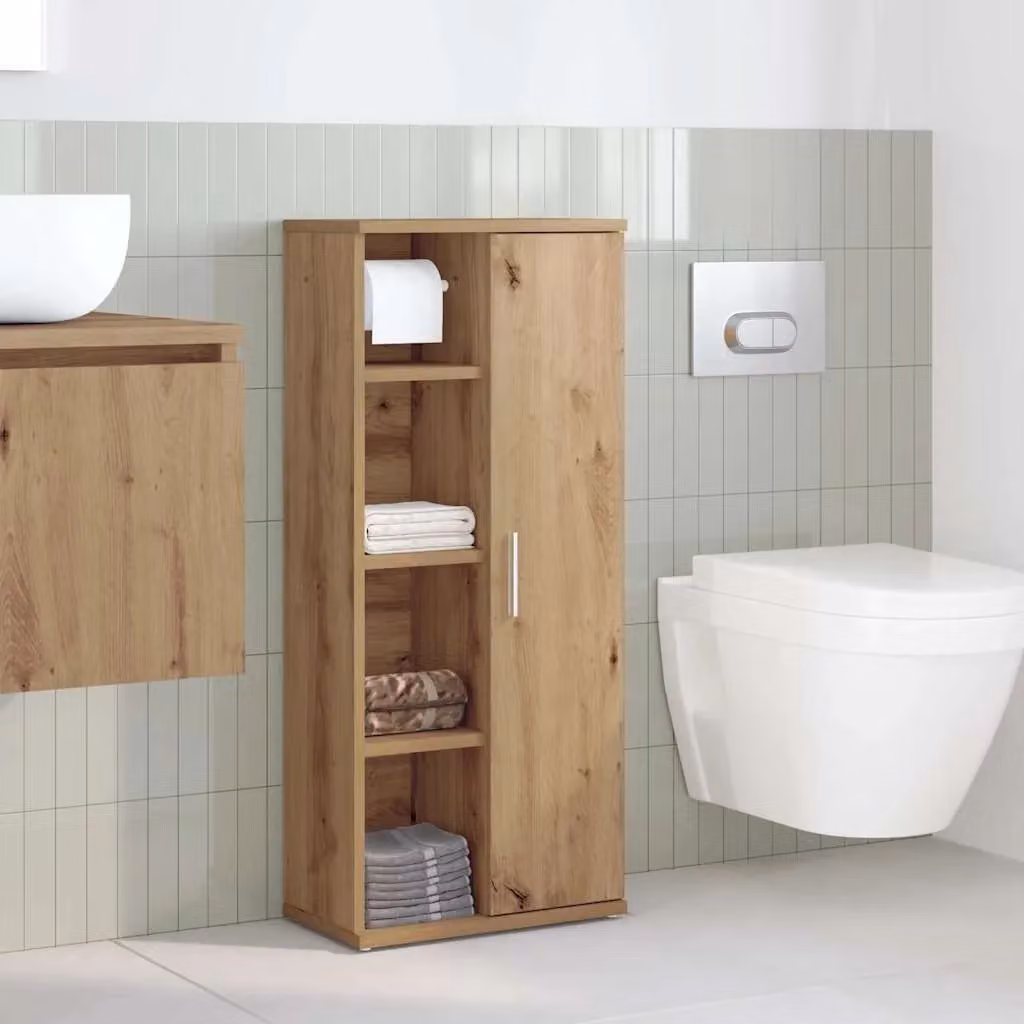 Berkfield Home Artisan Oak Bathroom Cabinet with Roll Holder, Brown, W/D/H: 39 x 22 x 90 cm – 3