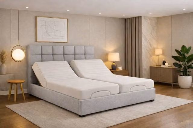 Paradise Beds Ltd Electric Adjustable Bed Set with Cube Design Headboard in Silver Grey, Size: 180 x 200 cm