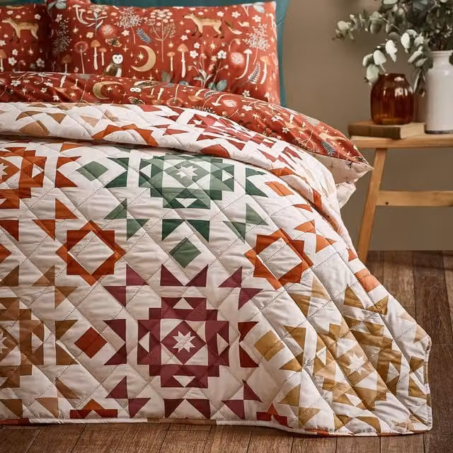 Catherine Lansfield Autumn Patchwork Quilted Bedspread, Multicolour, W: 220 cm, L: 230 cm